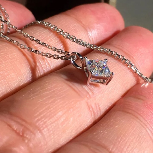 2 Carat Princess Cut Diamond Solitaire Necklace - Picture 3 of 4